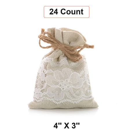 Natural/White Linen & Lace Fabric Bags 4 '' x 3 ''