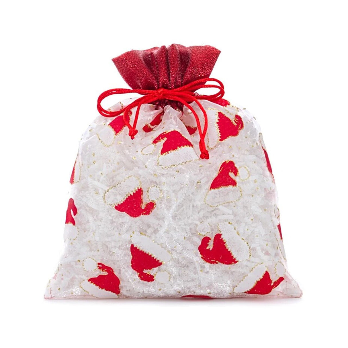 White & Red Santa Hats Sheer Bags 8” x 10” Holiday Packaging