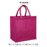 Jute Shopping Bags - Laminated Interior 11 7/8 '' X 7 7/8 '' X 11 7/8 '' Hot Pink