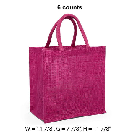 Jute Shopping Bags - Laminated Interior 11 7/8 '' X 7 7/8 '' X 11 7/8 '' Hot Pink