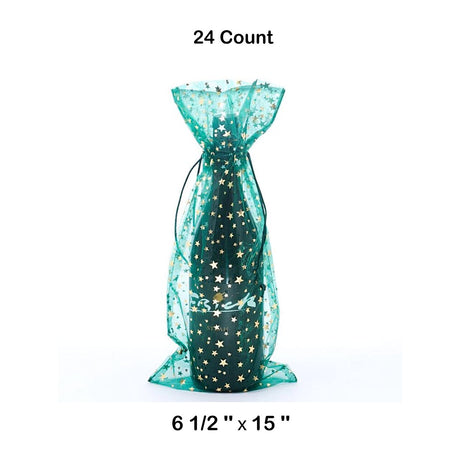 Star Print Organza Wine Bags 6 1/2 '' x 15 '' Hunter Color 12 EACH / PACKAGE
