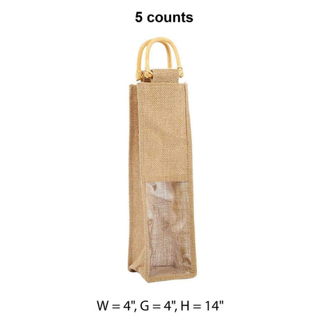 Jute Wine Bags with Wooden Handles 4 '' X 4 '' X 14 '' Natural