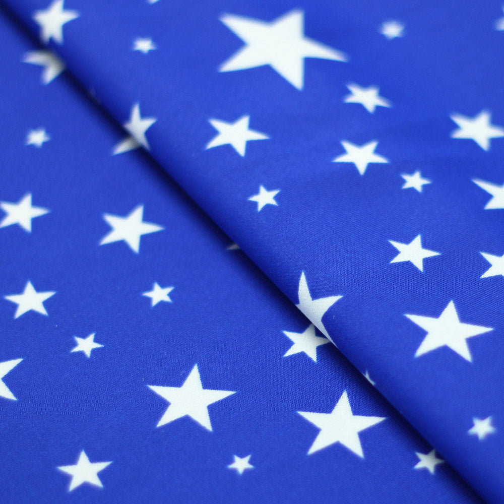 Twilight Star Nylon Spandex Fabric - Royal/White Star Print, 58/60" Width (1 Yard)