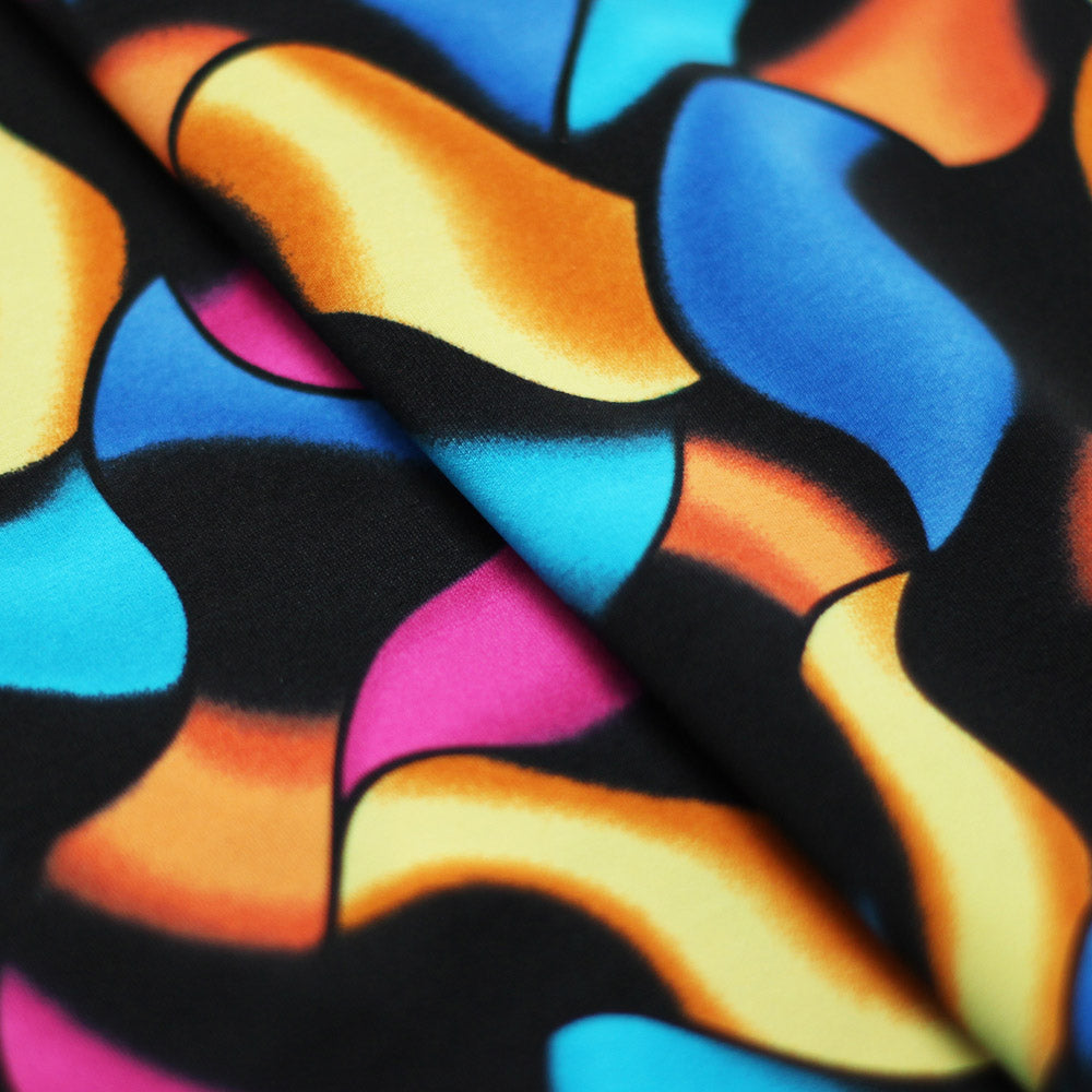 Eye Candy Nylon Spandex Fabric - Multi/Black Colorful Print, Four-Way Stretch, 58/60" Width (1 Yard)