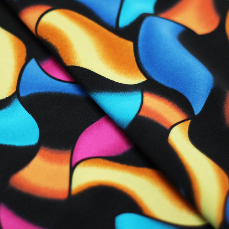 Eye Candy Nylon Spandex Fabric - Multi/Black Colorful Print, Four-Way Stretch, 58/60" Width (1 Yard)