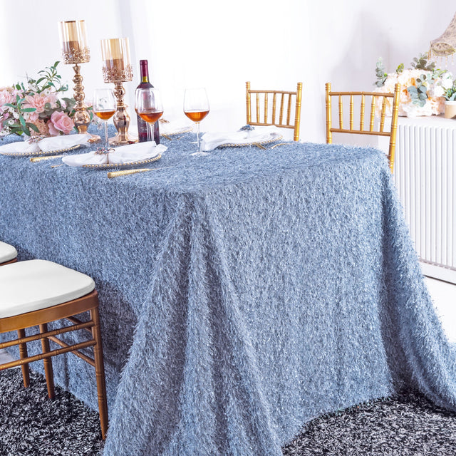 Rectangular Shaggy Plush Fringe Tablecloth 90x156 Dusty Blue