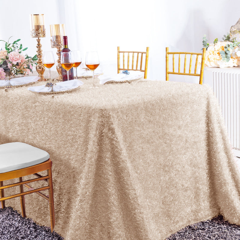 Rectangular Shaggy Plush Fringe Tablecloth 90x156 Champagne