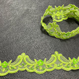 1 Yard Beaded & Corded Lace Trimming on Organza | 1.75" Wide | Elegant Embroidered Trim for Bridal, Formalwear & Costumes