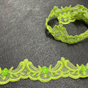 Beaded Corded Lace Trimming 100 Percent Polyester Organza Fabric - Lime Green, Turquoise, White, 1.75" Width (1 Yard)
