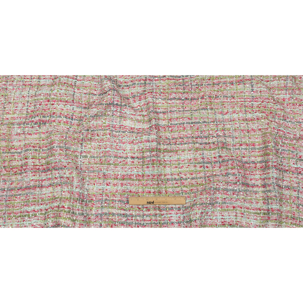 Viscose and Acrylic Chenille Tweed - Baby Pink, White and Sage Green - Newcastle Collection