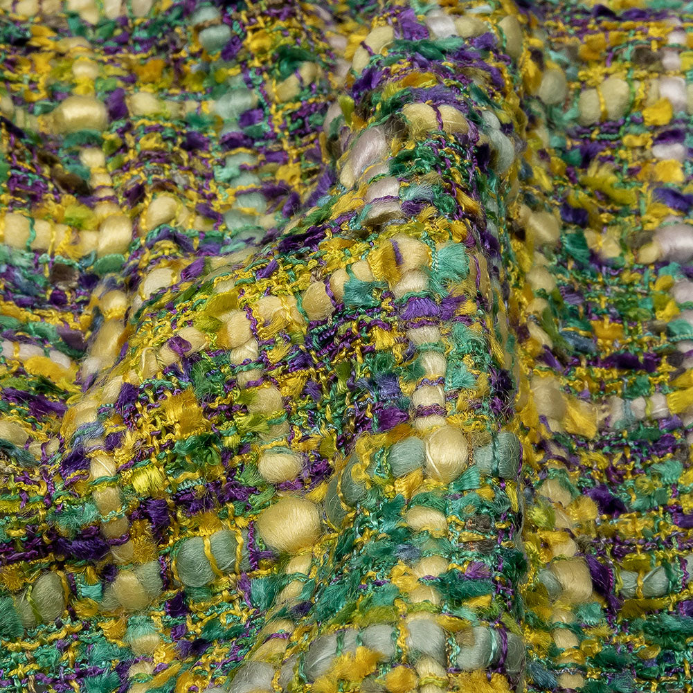Viscose and Acrylic Chenille Tweed - Yellow, Dried Moss and Purple - Newcastle Collection