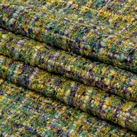 Viscose and Acrylic Chenille Tweed - Yellow, Dried Moss and Purple - Newcastle Collection