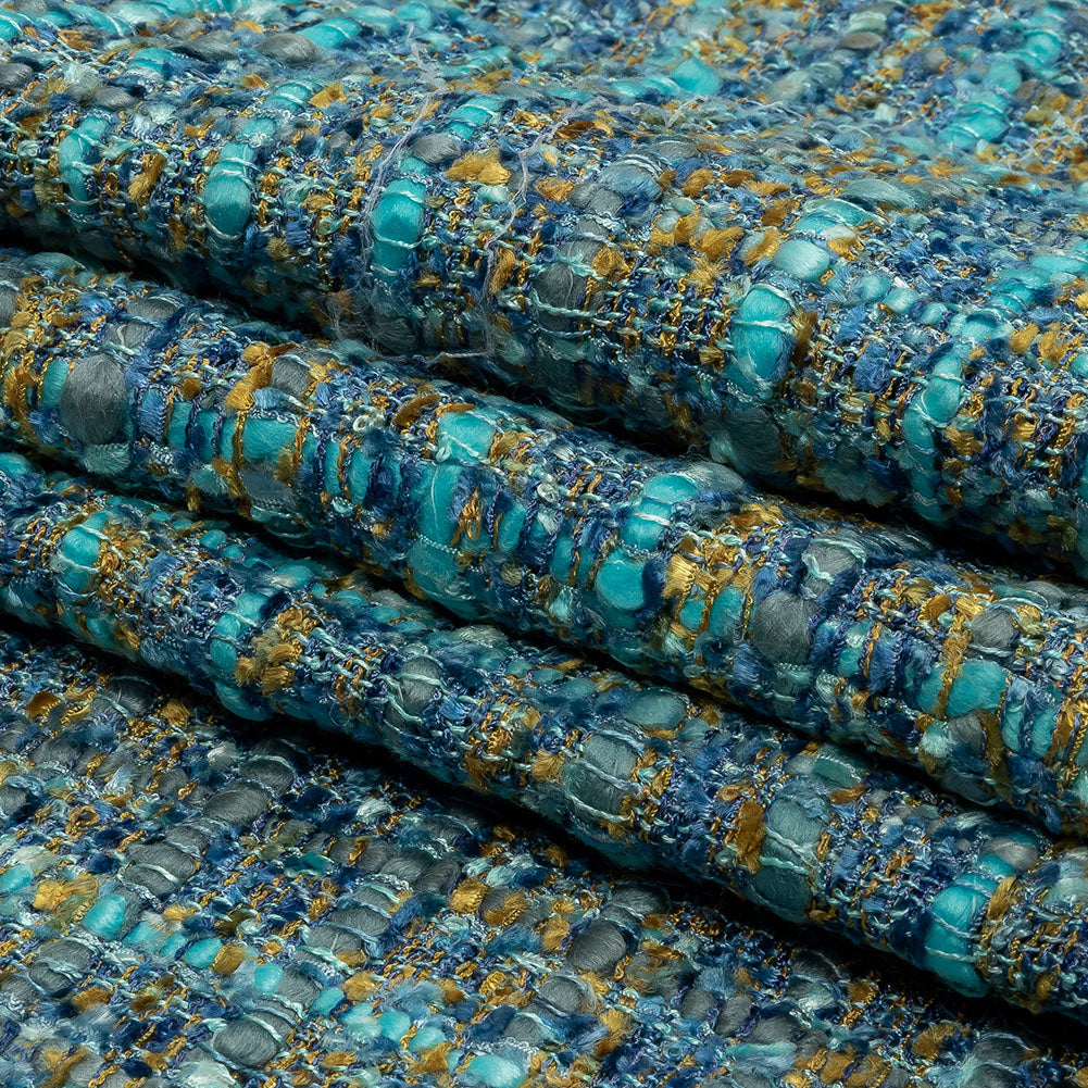 Viscose and Acrylic Chenille Tweed - Blue, Mustard and Arctic Green - Newcastle Collection