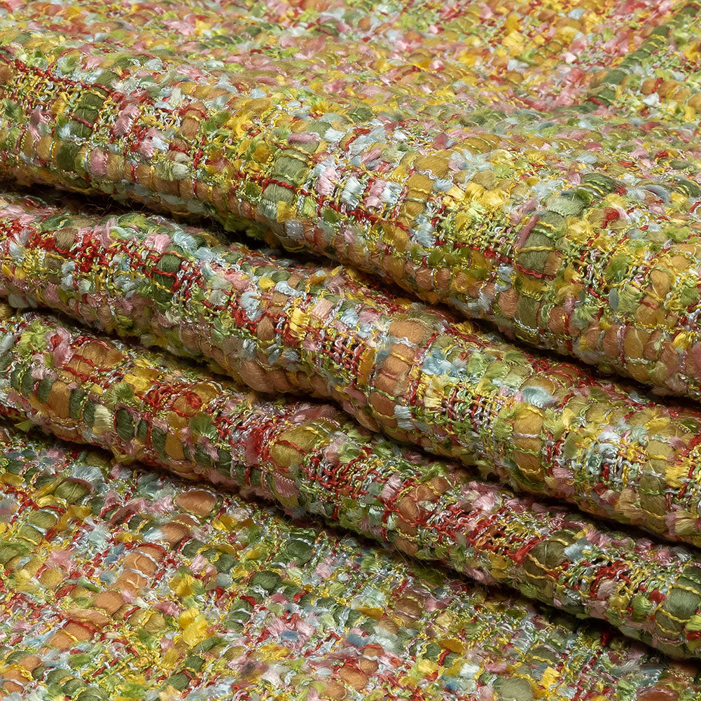 Viscose and Acrylic Chenille Tweed - Yellow, Minced Herb and Pink - Newcastle Collection