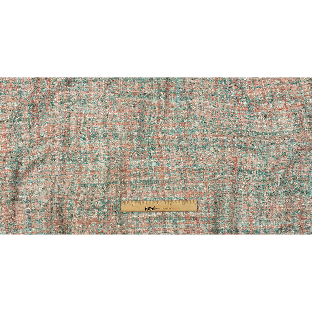 Viscose and Acrylic Chenille Tweed - Rose Tan and Light Teal - Newcastle Collection