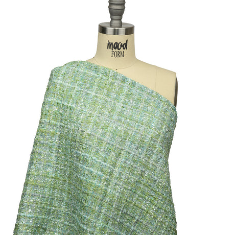 Viscose and Acrylic Chenille Tweed - Apple Green, Seafoam, and Light Gray - Newcastle Collection
