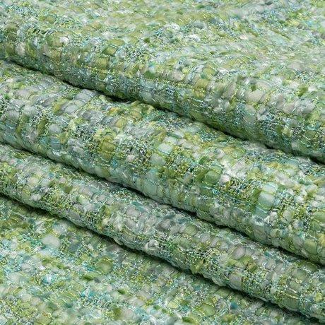 Viscose and Acrylic Chenille Tweed - Apple Green, Seafoam, and Light Gray - Newcastle Collection