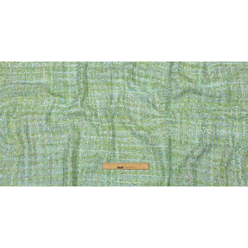 Viscose and Acrylic Chenille Tweed - Apple Green, Seafoam, and Light Gray - Newcastle Collection