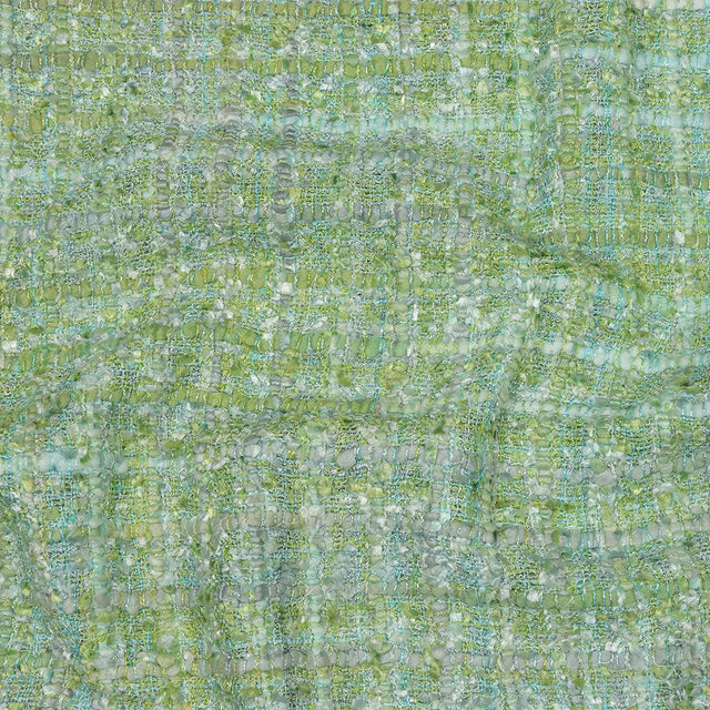 Viscose and Acrylic Chenille Tweed - Apple Green, Seafoam, and Light Gray - Newcastle Collection