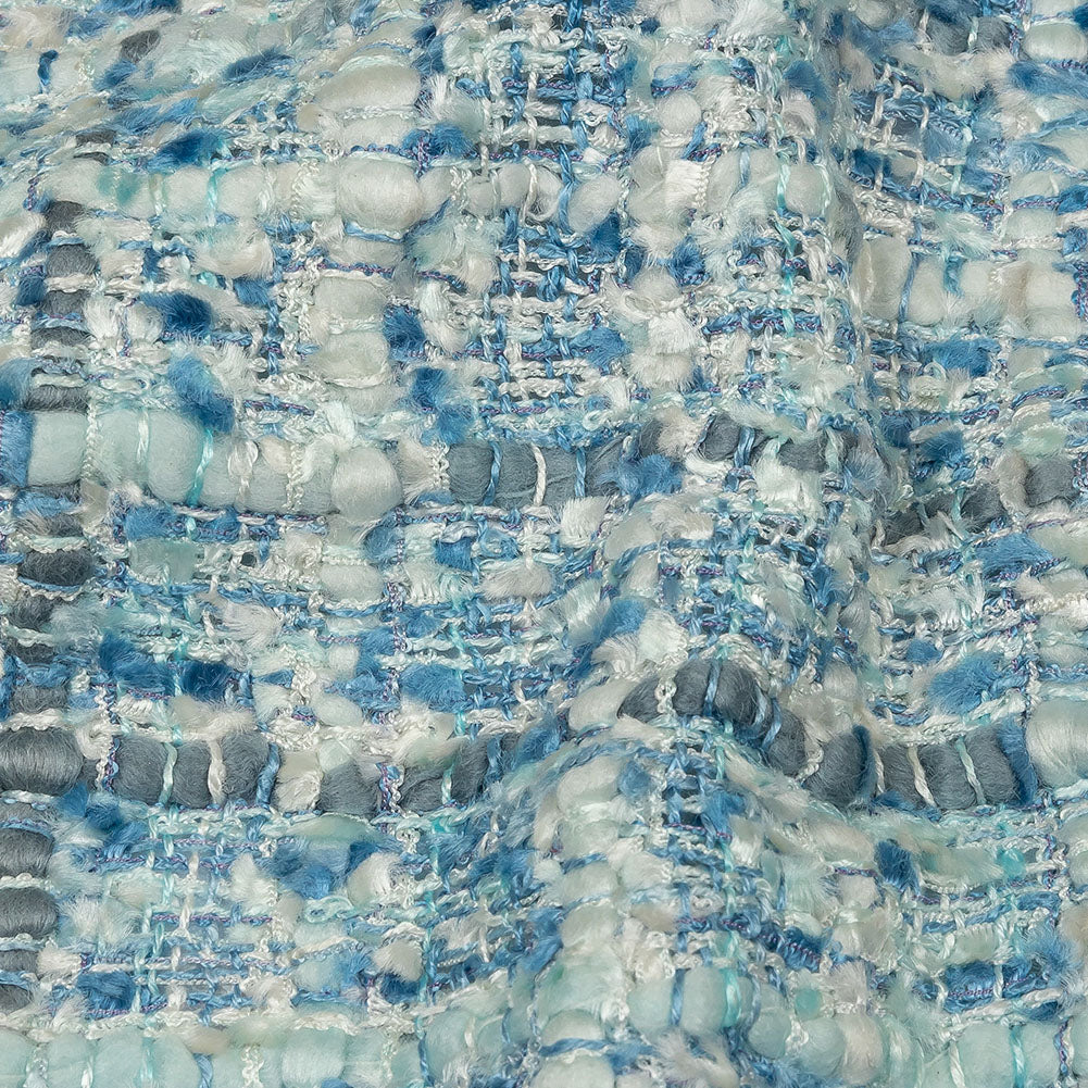 Viscose and Acrylic Chenille Tweed - Bijou Blue, White and Gray - Newcastle Collection