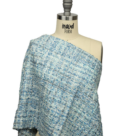 Viscose and Acrylic Chenille Tweed - Bijou Blue, White and Gray - Newcastle Collection