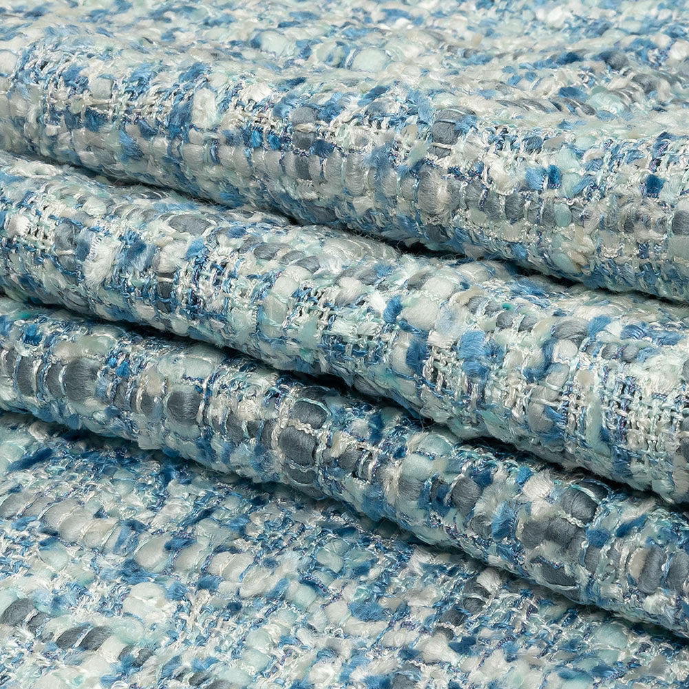 Viscose and Acrylic Chenille Tweed - Bijou Blue, White and Gray - Newcastle Collection