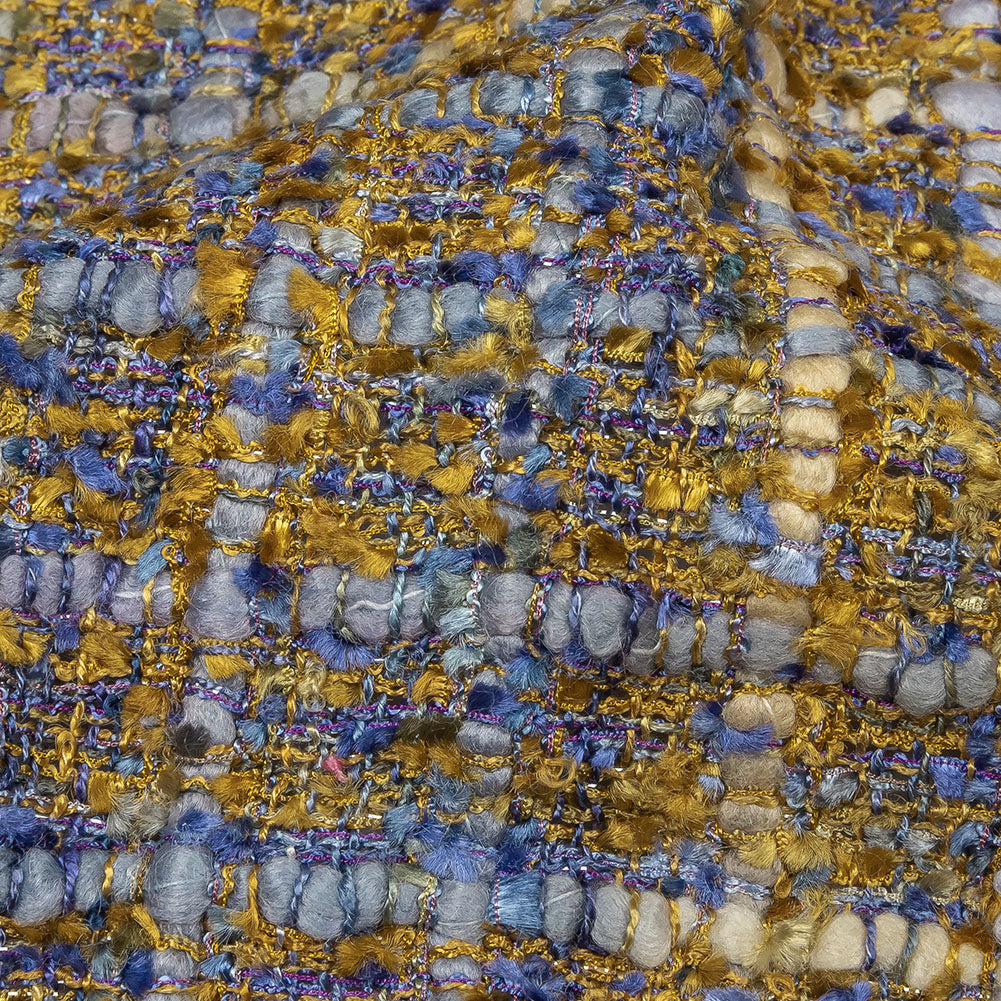 Viscose and Acrylic Chenille Tweed - Blue and Mustard Metallic - Newcastle Collection
