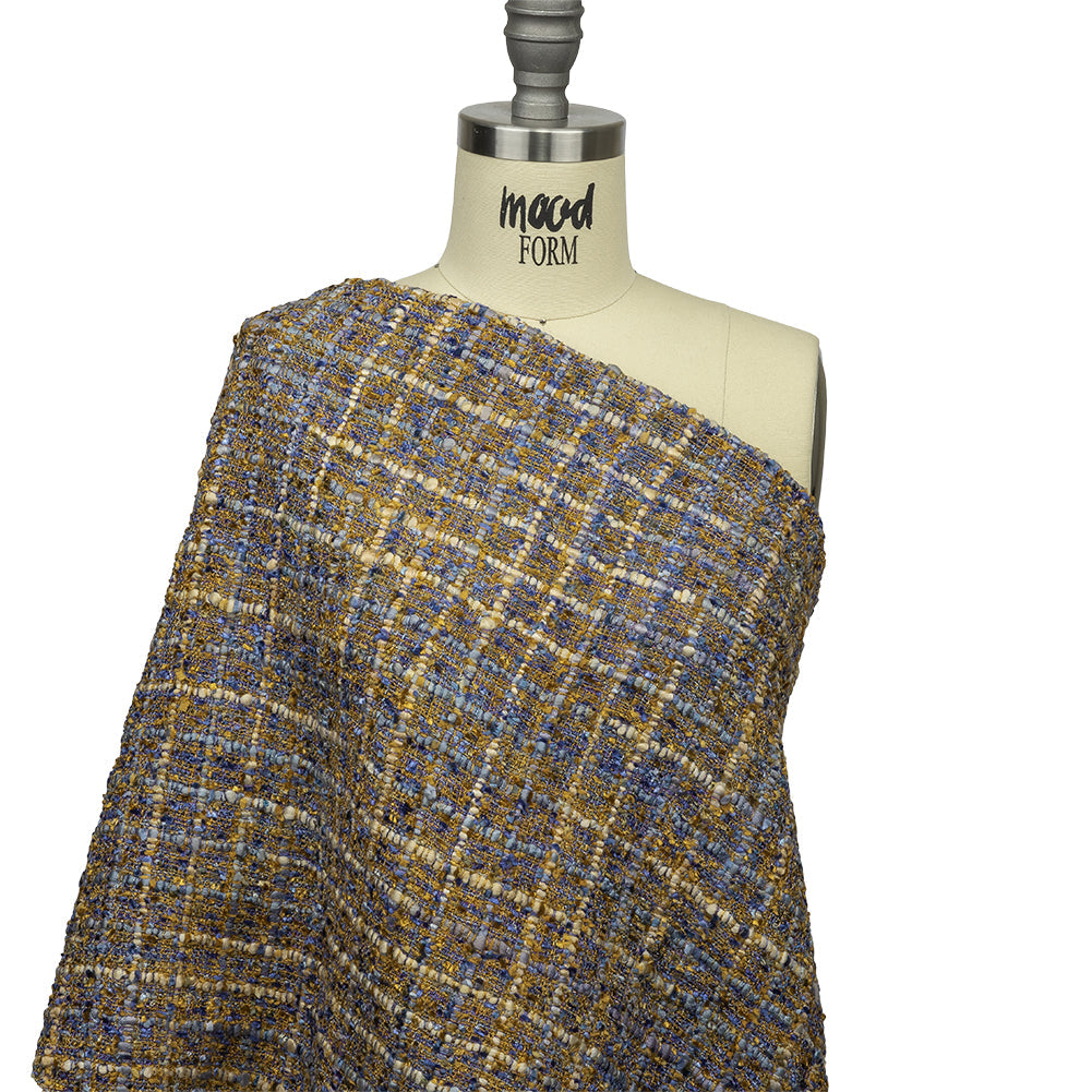 Viscose and Acrylic Chenille Tweed - Blue and Mustard Metallic - Newcastle Collection