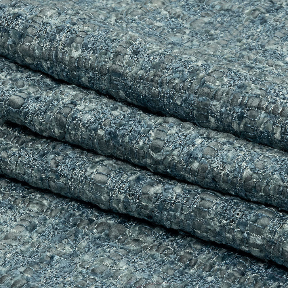 Viscose and Acrylic Chenille Tweed - Flint Stone and Baby Blue Metallic - Newcastle Collection