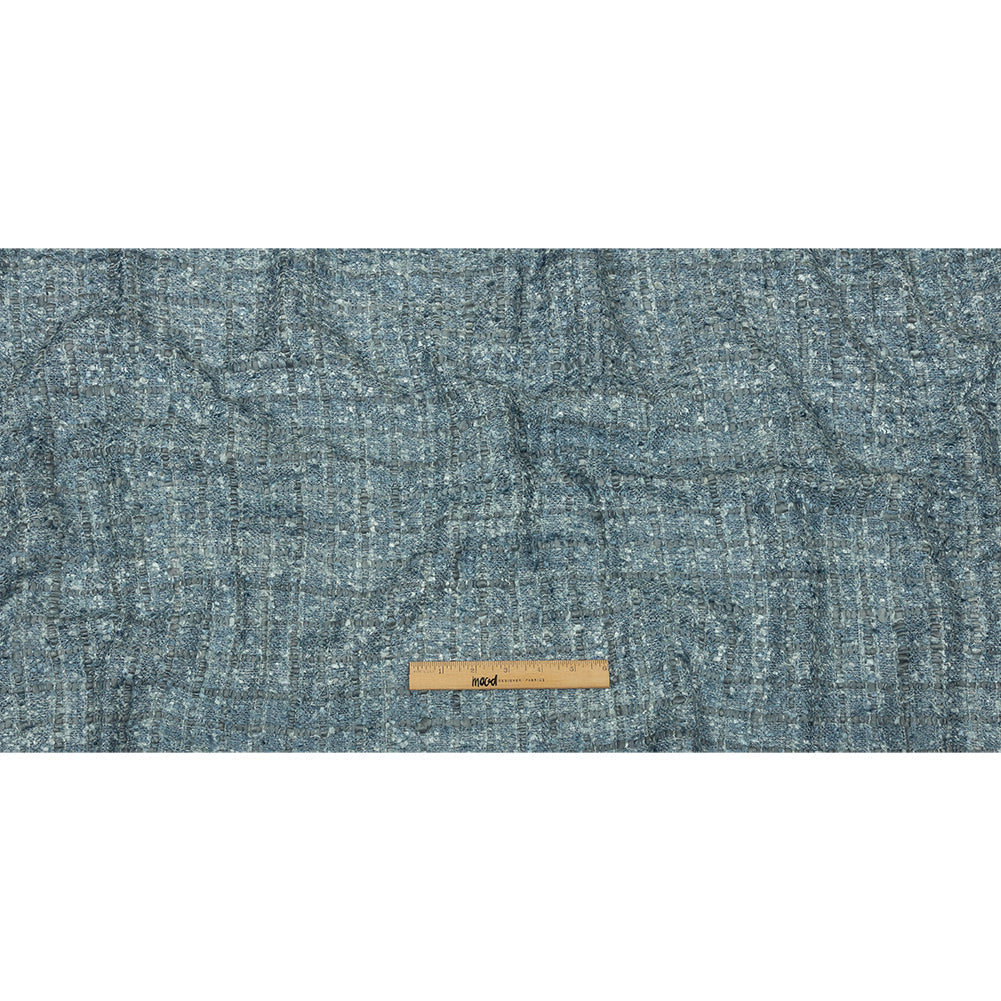 Viscose and Acrylic Chenille Tweed - Flint Stone and Baby Blue Metallic - Newcastle Collection