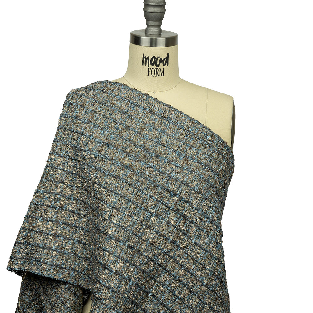 Viscose and Acrylic Chenille Tweed - Taupe and Blue Metallic - Newcastle Collection