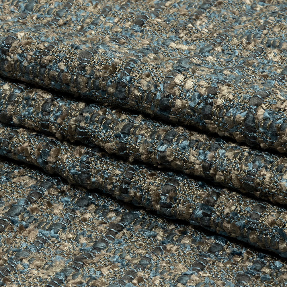 Viscose and Acrylic Chenille Tweed - Taupe and Blue Metallic - Newcastle Collection
