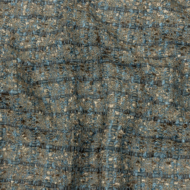 Viscose and Acrylic Chenille Tweed - Taupe and Blue Metallic - Newcastle Collection