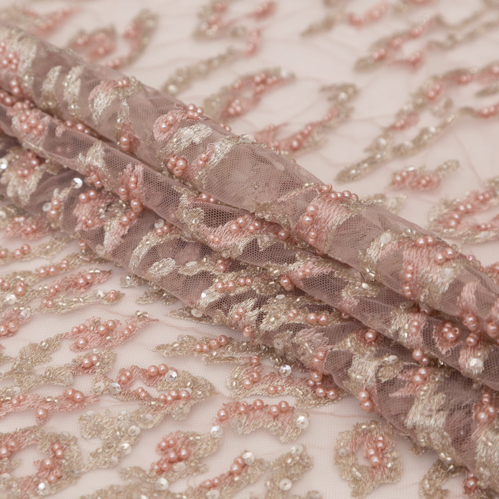 Fancy Etherea Abstract Beaded and Embroidered Tulle with Scalloped Edges