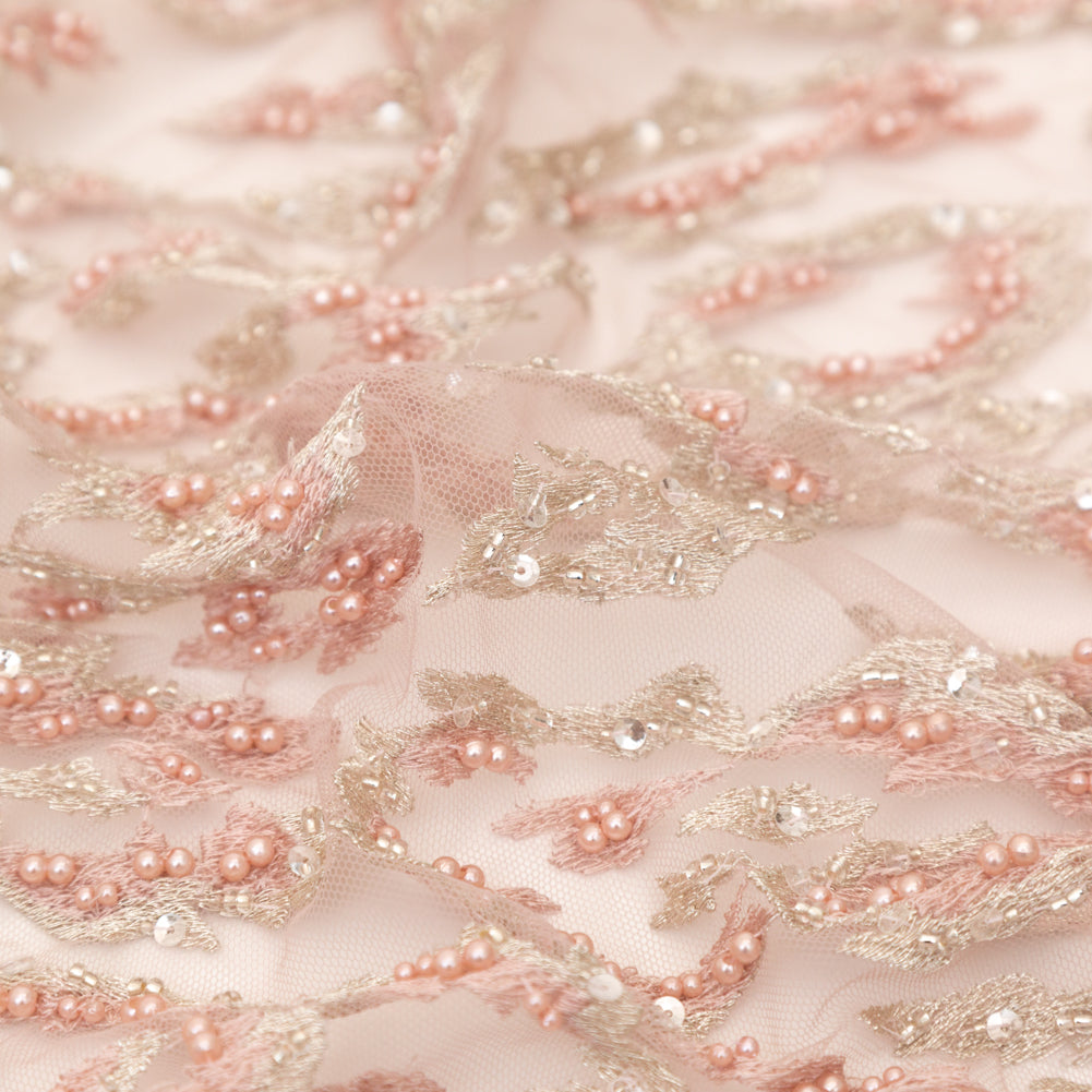 Fancy Etherea Abstract Beaded and Embroidered Tulle with Scalloped Edges
