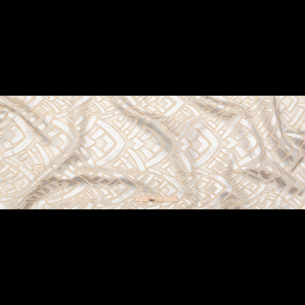 Metallic Gold, Silver and Ecru Geometric Luxury Brocade