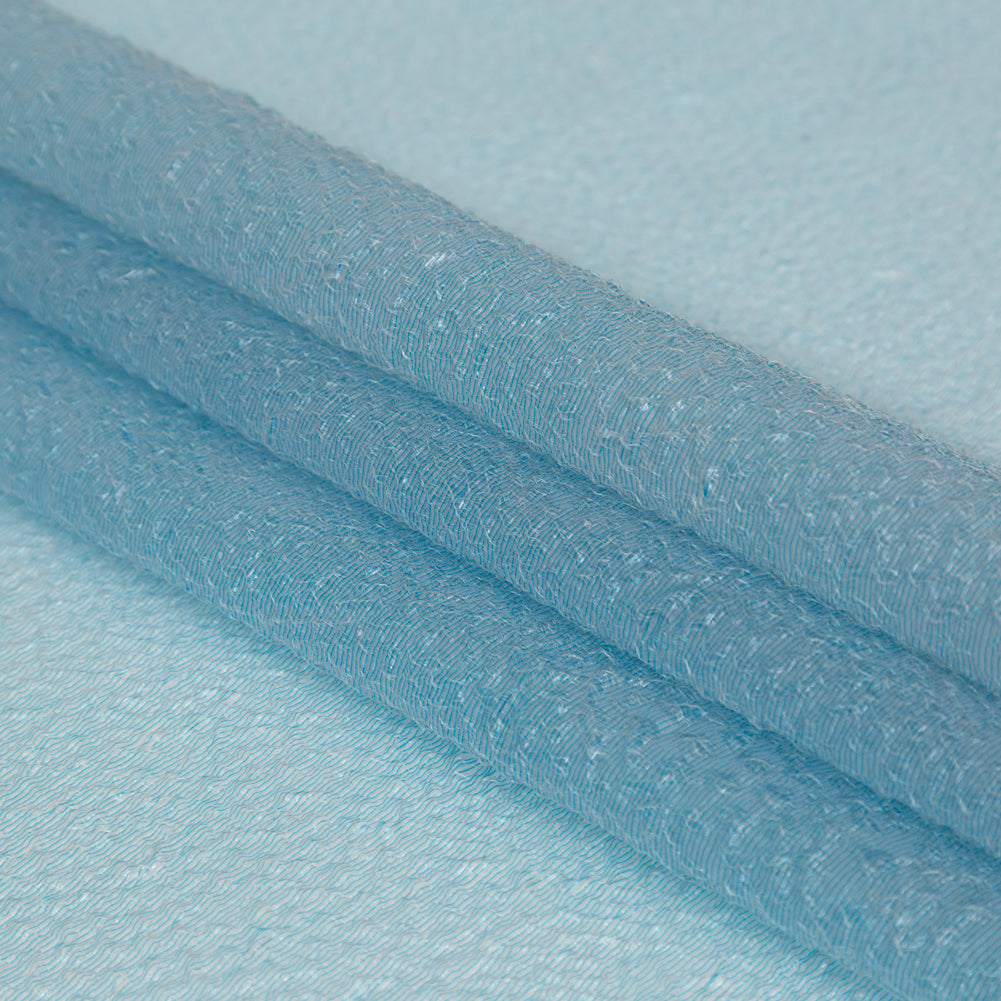 Metallic Blue Striped Bubble Wrap Organza Brocade