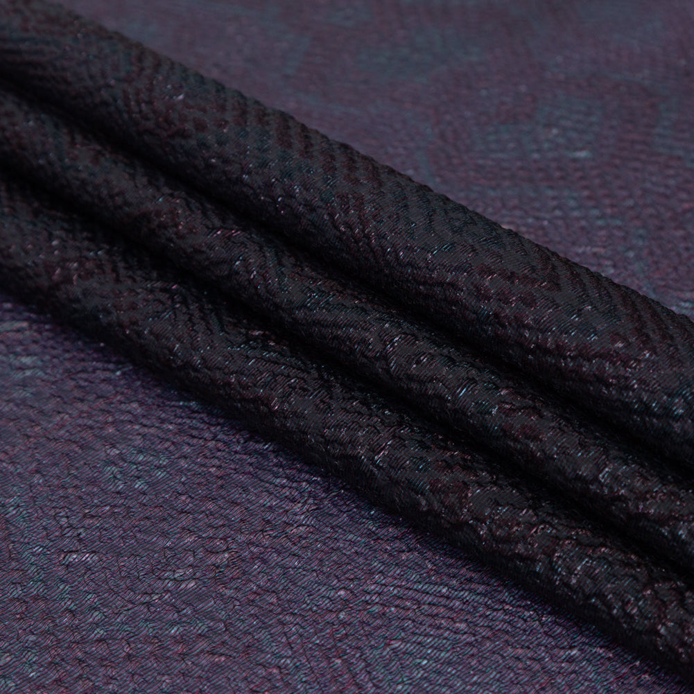 Metallic Purple and Blue Striped Bubble Wrap Organza Brocade