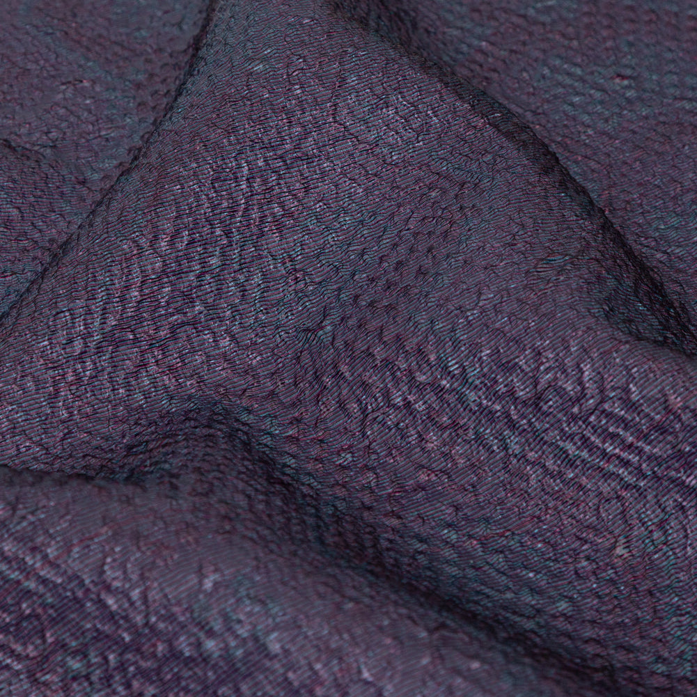 Metallic Purple and Blue Striped Bubble Wrap Organza Brocade