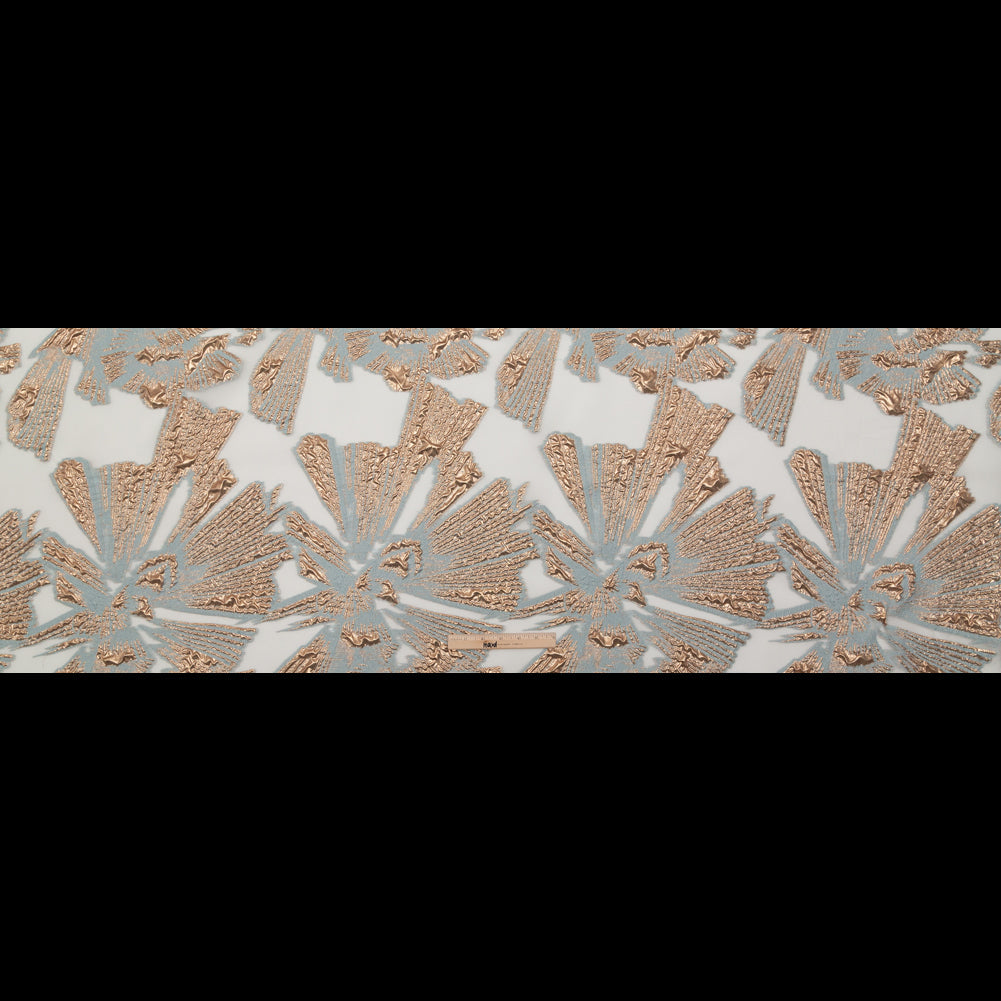 Metallic Gold and Blue Large-Scale Burnout Floral Luxury Brocade