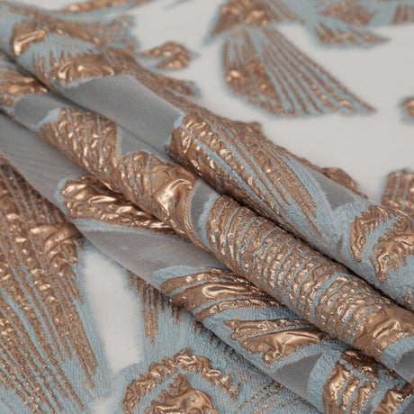 Metallic Gold and Blue Large-Scale Burnout Floral Luxury Brocade