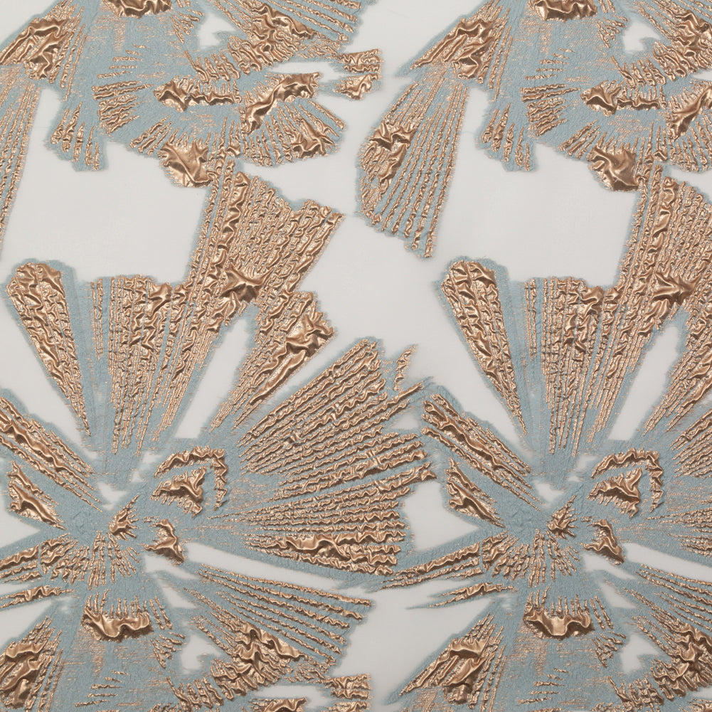 Metallic Gold and Blue Large-Scale Burnout Floral Luxury Brocade