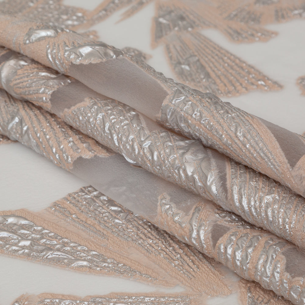 Metallic Silver and Peach Large-Scale Burnout Floral Luxury Brocade