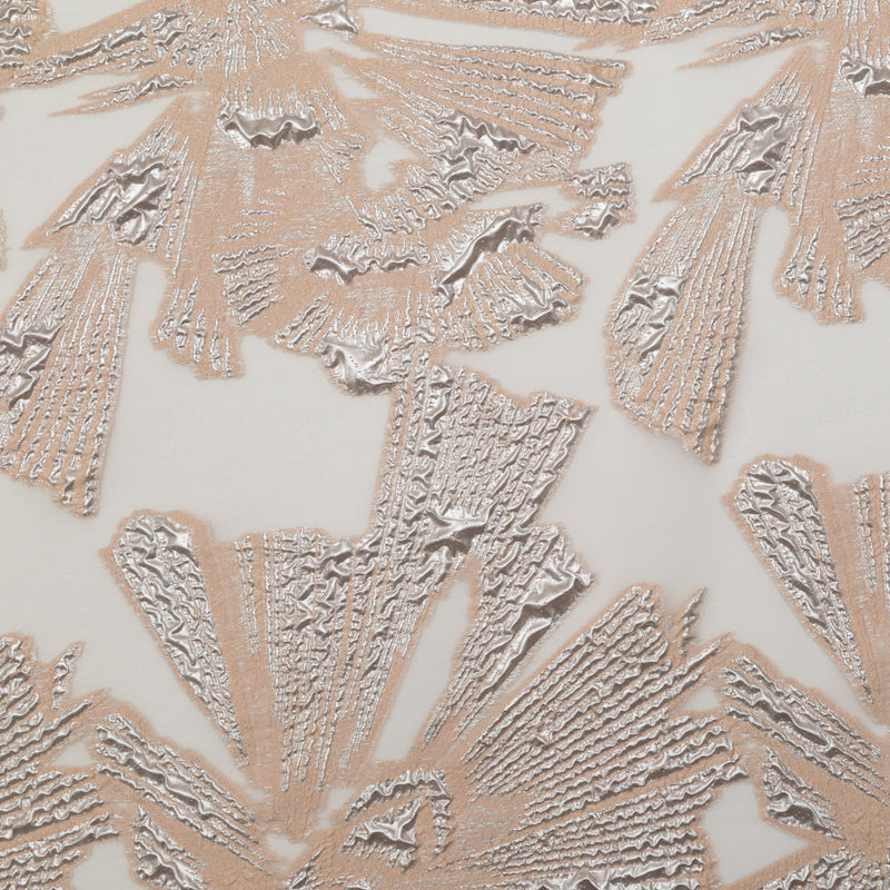 Metallic Silver and Peach Large-Scale Burnout Floral Luxury Brocade