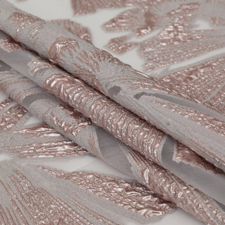 Metallic Rose and Warm Gray Large-Scale Burnout Floral Luxury Brocade