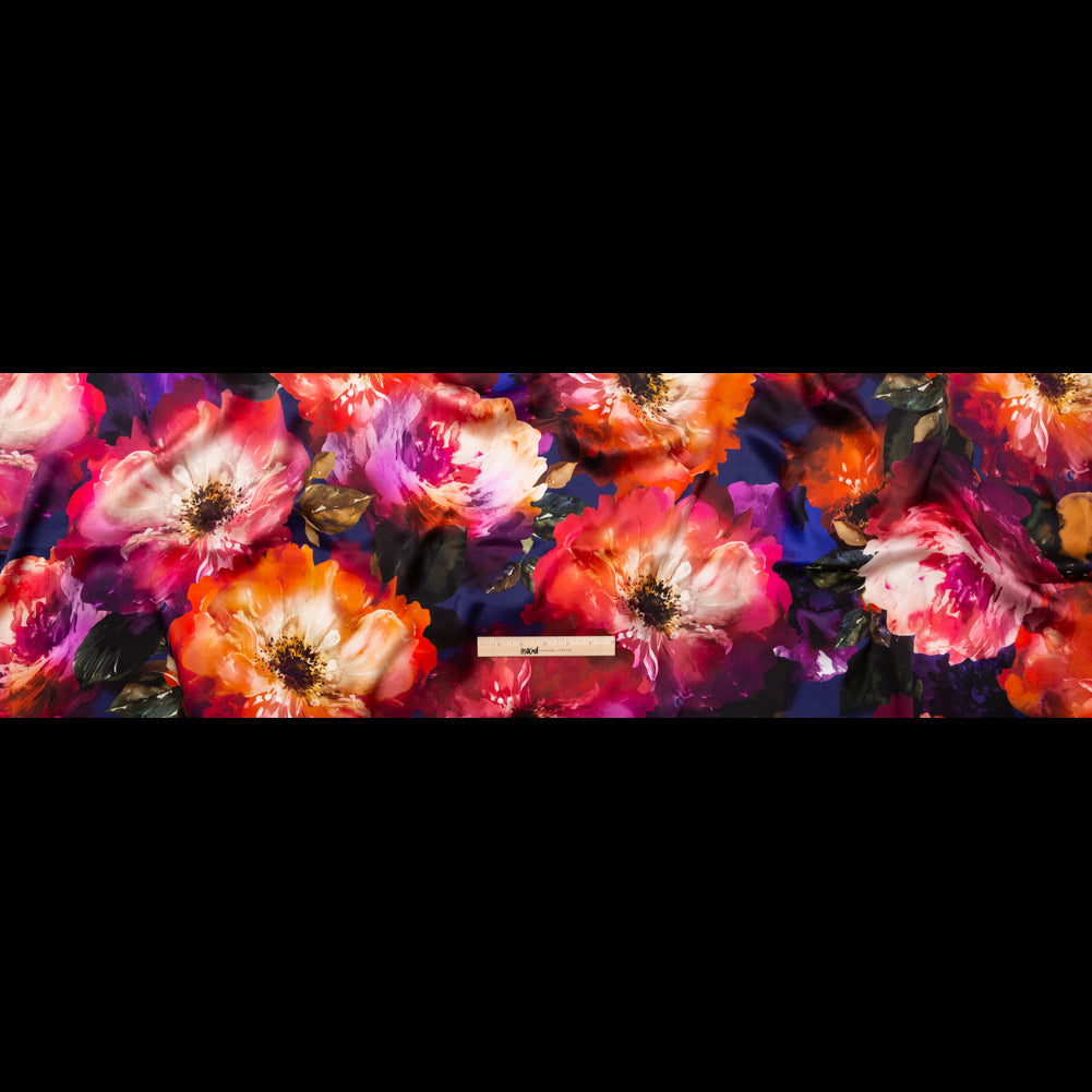 Mood Exclusive Italian Pink, Orange and Blue Painterly Floral Digitally Printed Silk Charmeuse