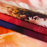 Mood Exclusive Italian Pink, Orange and Blue Painterly Floral Digitally Printed Silk Charmeuse