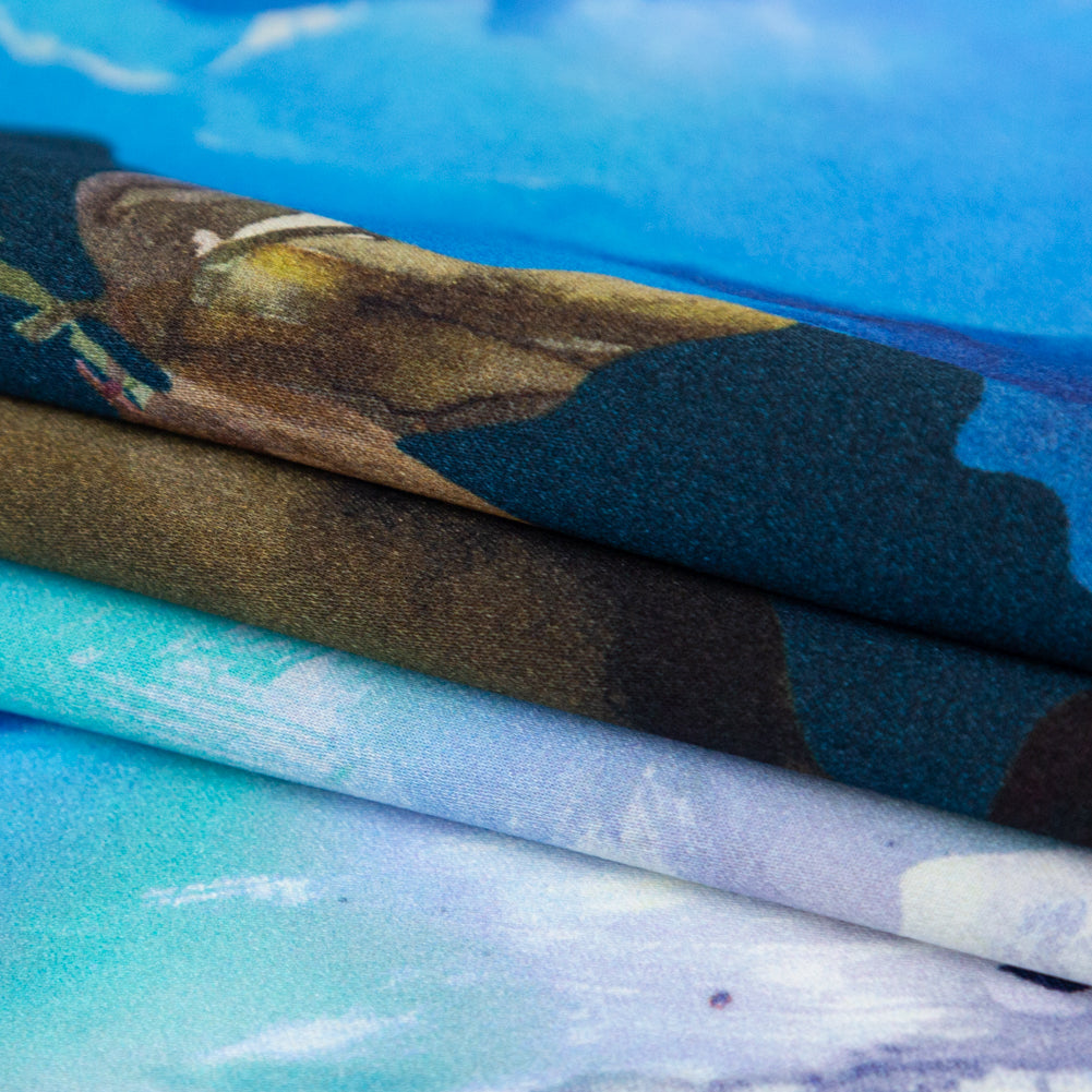 Mood Exclusive Italian Peacoat and Gray Mist Painterly Floral Digitally Printed Silk Charmeuse