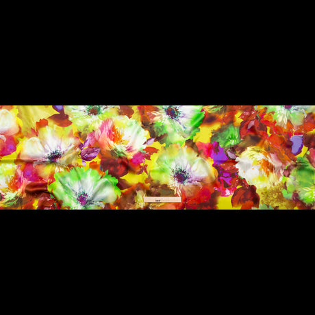 Mood Exclusive Italian Green and Orange Painterly Floral Digitally Printed Silk Charmeuse