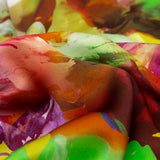 Mood Exclusive Italian Green and Orange Painterly Floral Digitally Printed Silk Charmeuse